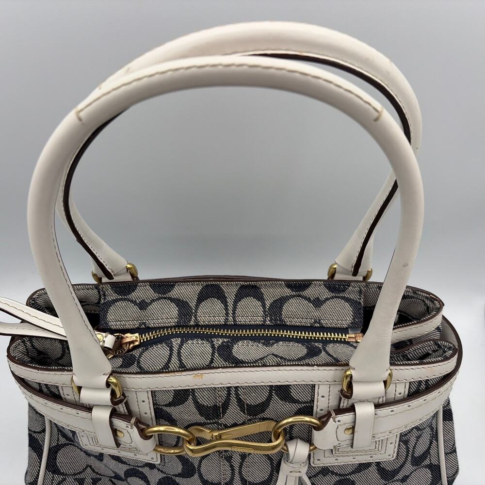 COACH Handbag Signature Denim Leather Tassel Gold Hardware Canvas Y2K White Blue - Picture 3 of 16